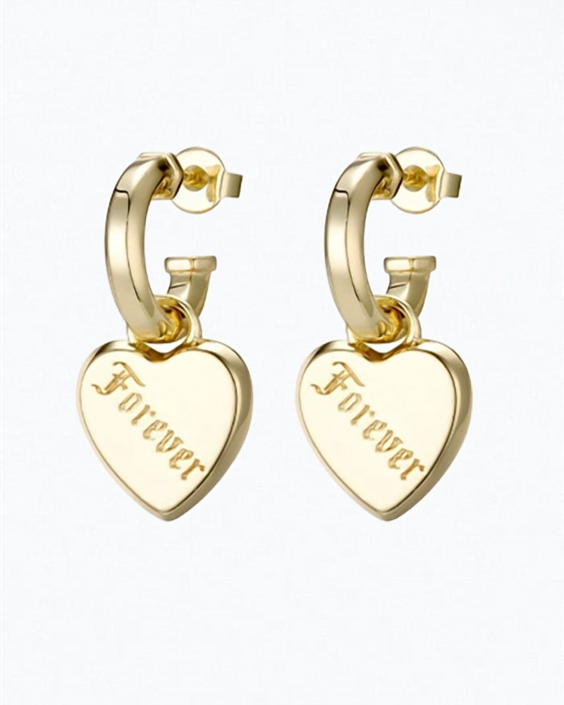 Front of a size O/S Love Forever Heart Charm Earrings in Gold in Gold by F+H Studios. | dia_product_style_image_id:329664